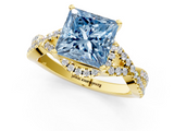 Yellow gold Fancy Blue Princess  Halo Twist Band Solitaire Prong Setting Ring_60