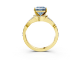 Yellow gold Fancy Blue Princess  Halo Twist Band Solitaire Prong Setting Ring_62