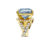 Yellow gold Fancy Blue Princess  Halo Twist Band Solitaire Prong Setting Ring_64