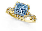 Yellow gold Fancy Blue Princess  Halo Twist Band Solitaire Ring with Six-Prong Setting_33