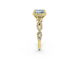 Yellow gold Fancy Blue Princess  Halo Twist Band Solitaire Ring with Six-Prong Setting_34