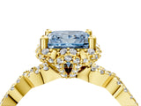 Yellow gold Fancy Blue Princess  Halo Twist Band Solitaire Ring with Six-Prong Setting_36