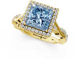 Yellow gold Fancy Blue Princess  Halo Twist Band Solitaire Ring_20
