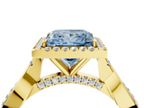 Yellow gold Fancy Blue Princess  Halo Twist Band Solitaire Ring_23
