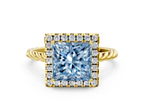 Yellow gold Fancy Blue Princess  Halo Twisted Band Four-Prong Diamond Ring_20