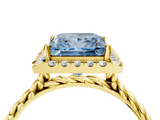 Yellow gold Fancy Blue Princess  Halo Twisted Band Four-Prong Diamond Ring_24