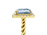 Yellow gold Fancy Blue Princess  Halo Twisted Band Four-Prong Diamond Ring_25