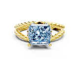 Yellow gold Fancy Blue Princess  Halo Twisted Band Four-Prong Ring_31
