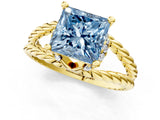 Yellow gold Fancy Blue Princess  Halo Twisted Band Four-Prong Ring_32