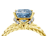 Yellow gold Fancy Blue Princess  Halo Twisted Band Four-Prong Ring_35