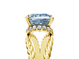 Yellow gold Fancy Blue Princess  Halo Twisted Band Four-Prong Ring_36