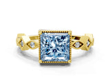 Yellow gold Fancy Blue Princess  Milgrain Marquise Diamond Twist Band Ring_62