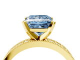 Yellow gold Fancy Blue Princess  Milgrain Pave Diamond Engagement Ring with Four-Prong Setting_156