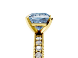 Yellow gold Fancy Blue Princess  Milgrain Pave Diamond Engagement Ring with Four-Prong Setting_157