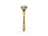 Yellow gold Fancy Blue Princess  Solitaire Beaded Band Prong Setting Ring 2