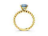 Yellow gold Fancy Blue Princess  Solitaire Beaded Band Prong Setting Ring 3
