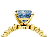 Yellow gold Fancy Blue Princess  Solitaire Beaded Band Prong Setting Ring 4