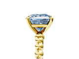 Yellow gold Fancy Blue Princess  Solitaire Beaded Band Prong Setting Ring 5