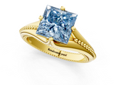 Yellow gold Fancy Blue Princess  Solitaire Beaded Band Six-Prong Setting_1