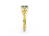 Yellow gold Fancy Blue Princess  Solitaire Beaded Band Six-Prong Setting_2