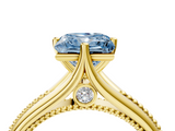 Yellow gold Fancy Blue Princess  Solitaire Beaded Band Six-Prong Setting_4