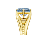 Yellow gold Fancy Blue Princess  Solitaire Beaded Band Six-Prong Setting_5
