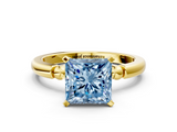 Yellow gold Fancy Blue Princess  Solitaire Beaded Band with Four-Prong Setting_28