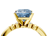 Yellow gold Fancy Blue Princess  Solitaire Beaded Band with Four-Prong Setting_32