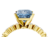 Yellow gold Fancy Blue Princess  Solitaire Bezel Accent Diamond Engagement Ring with Beaded Band and Four-Prong Setting_45