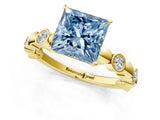 Yellow gold Fancy Blue Princess  Solitaire Bezel-Set Diamond Ring with Beaded Band and Four-Prong Setting_33
