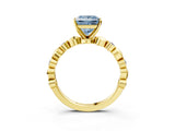 Yellow gold Fancy Blue Princess  Solitaire Bezel-Set Diamond Ring with Beaded Band and Four-Prong Setting_35