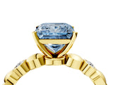 Yellow gold Fancy Blue Princess  Solitaire Bezel-Set Diamond Ring with Beaded Band and Four-Prong Setting_36