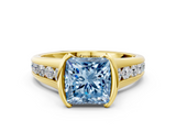 Yellow gold Fancy Blue Princess  Solitaire Bezel-Set Diamond Ring with Channel-Set Band_37