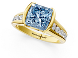 Yellow gold Fancy Blue Princess  Solitaire Bezel-Set Diamond Ring with Channel-Set Band_38