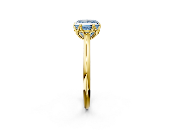 Yellow gold Fancy Blue Princess  Solitaire Cathedral Diamond Ring with Six-Prong Setting