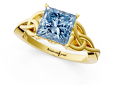 Yellow gold Fancy Blue Princess  Solitaire Celtic Knot Engagement Ring with Four-Prong Setting_62
