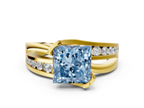 Yellow gold Fancy Blue Princess  Solitaire Channel-Set Split Shank Ring with Tension Prong Setting_3