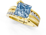 Yellow gold Fancy Blue Princess  Solitaire Channel-Set Split Shank Ring with Tension Prong Setting_4