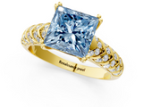 Yellow gold Fancy Blue Princess  Solitaire Chevron Pave Diamond Engagement Ring with Six-Prong Setting_4