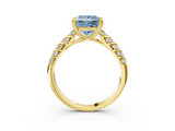 Yellow gold Fancy Blue Princess  Solitaire Chevron Pave Diamond Engagement Ring with Six-Prong Setting_6
