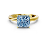 Yellow gold Fancy Blue Princess  Solitaire Diamond Engagement Ring with Four-Prong Setting on a Classic Band_3