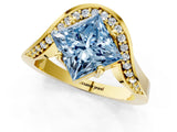 Yellow gold Fancy Blue Princess  Solitaire Diamond Engagement Ring with Pave Band and Four-Prong Setting 2