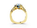 Yellow gold Fancy Blue Princess  Solitaire Diamond Engagement Ring with Pave Band and Four-Prong Setting 4