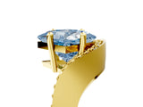 Yellow gold Fancy Blue Princess  Solitaire Diamond Engagement Ring with Pave Band and Four-Prong Setting