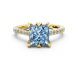 Yellow gold Fancy Blue Princess  Solitaire Diamond Engagement Ring with Pave Band and Six-Prong Setting_19