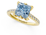 Yellow gold Fancy Blue Princess  Solitaire Diamond Engagement Ring with Pave Band and Six-Prong Setting_20