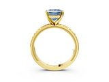 Yellow gold Fancy Blue Princess  Solitaire Diamond Engagement Ring with XO Engraved Band and Four-Prong Setting 3