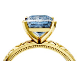 Yellow gold Fancy Blue Princess  Solitaire Diamond Engagement Ring with XO Engraved Band and Four-Prong Setting 4