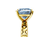 Yellow gold Fancy Blue Princess  Solitaire Diamond Engagement Ring with XO Engraved Band and Four-Prong Setting 5