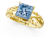 Yellow gold Fancy Blue Princess  Solitaire Diamond Leaf Vine Band with Prong Setting_60
